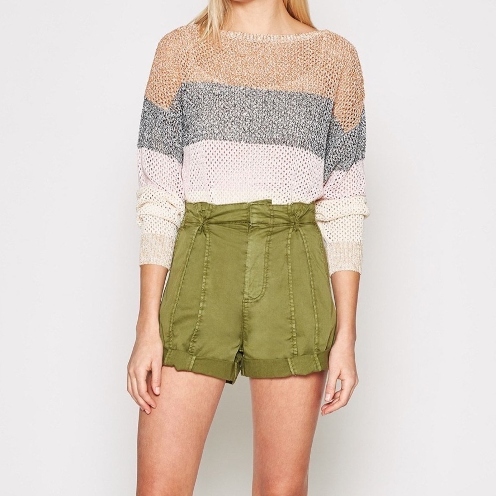 JOIE Xandria olive green paper bag high waist shorts - Picture 10 of 12